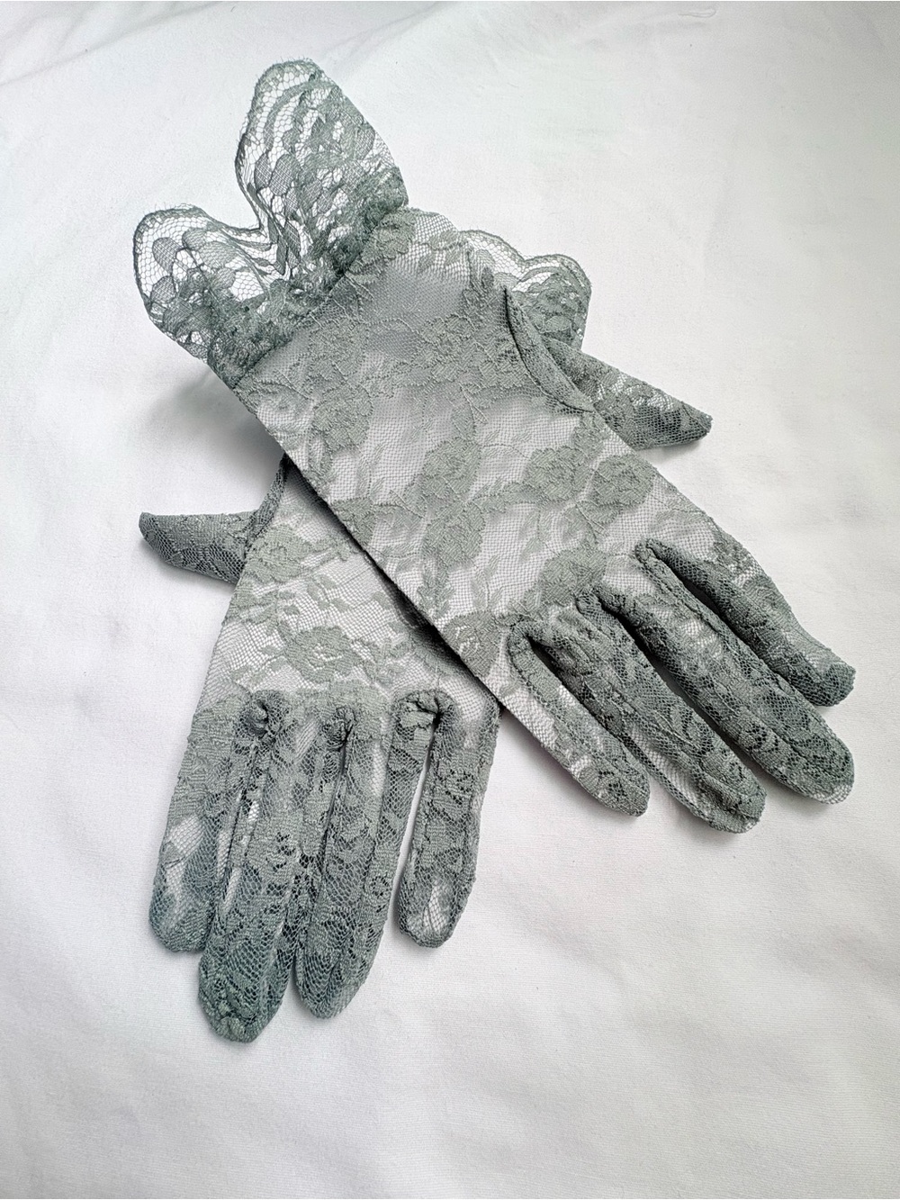 New Gray Sage Floral Lace Gloves Women Elegant Vintage Wedding Party